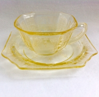 Hocking Princess Yellow Depression Glass Cup and Saucer